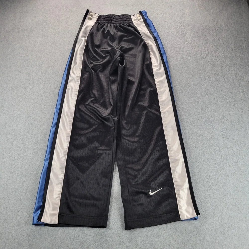 Nike‎ Kids Vintage Tear Away Track Pants Black Blue Snap Side Warmup L 14-16